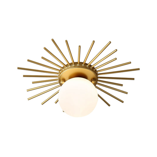 Spherical Flush Mount Lighting with Frosted Glass Shade Minimalism 1 Bulb Ceiling Mounted Fixture in Gold Clearhalo 'Ceiling Lights' 'Close To Ceiling Lights' 'Close to ceiling' 'Flush mount' Lighting' 330568