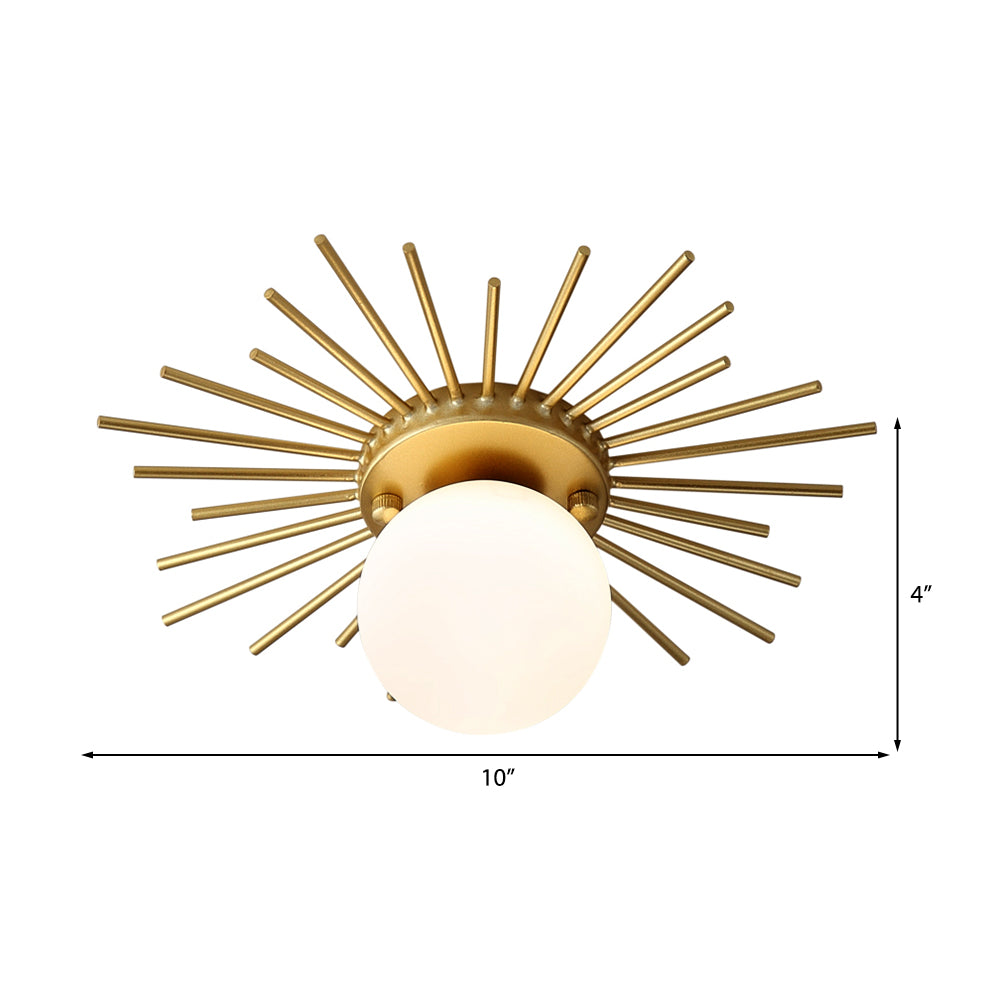 Spherical Flush Mount Lighting with Frosted Glass Shade Minimalism 1 Bulb Ceiling Mounted Fixture in Gold Clearhalo 'Ceiling Lights' 'Close To Ceiling Lights' 'Close to ceiling' 'Flush mount' Lighting' 330569