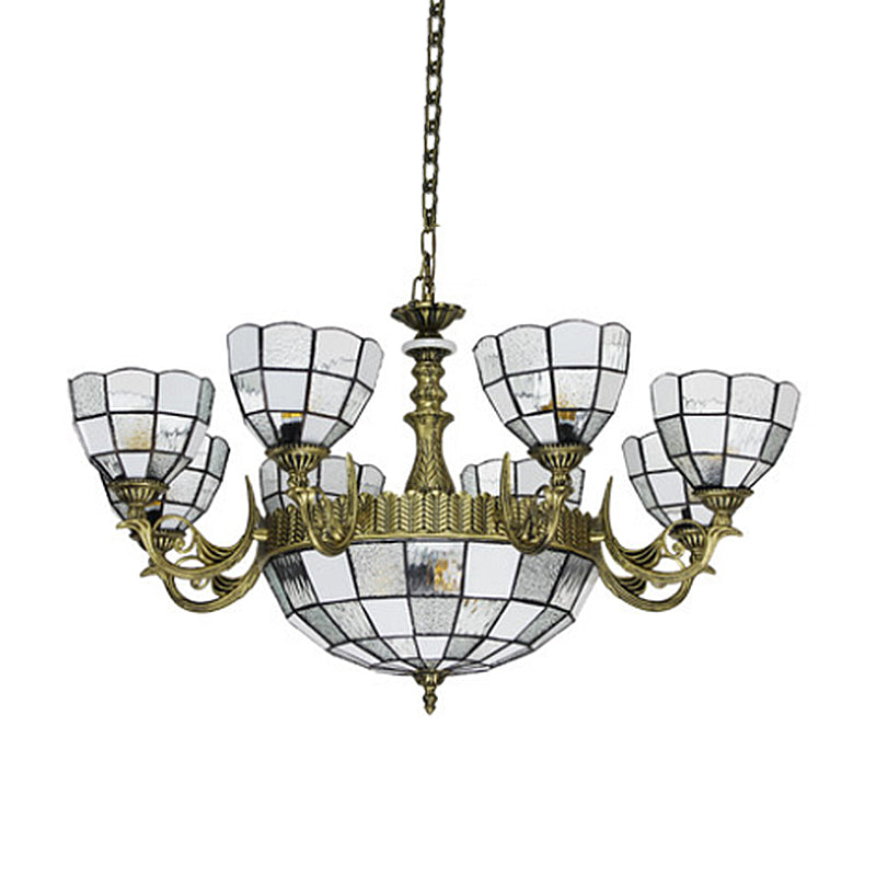 Domed Chandelier 5/9/11 Lights Blue/Textured White Glass Baroque Ceiling Pendant Light in Bronze for Bedroom Clearhalo 'Ceiling Lights' 'Chandeliers' 'Industrial' 'Middle Century Chandeliers' 'Tiffany Chandeliers' 'Tiffany close to ceiling' 'Tiffany' Lighting' 330582