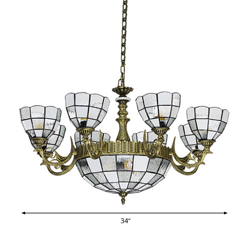 Domed Chandelier 5/9/11 Lights Blue/Textured White Glass Baroque Ceiling Pendant Light in Bronze for Bedroom Clearhalo 'Ceiling Lights' 'Chandeliers' 'Industrial' 'Middle Century Chandeliers' 'Tiffany Chandeliers' 'Tiffany close to ceiling' 'Tiffany' Lighting' 330583
