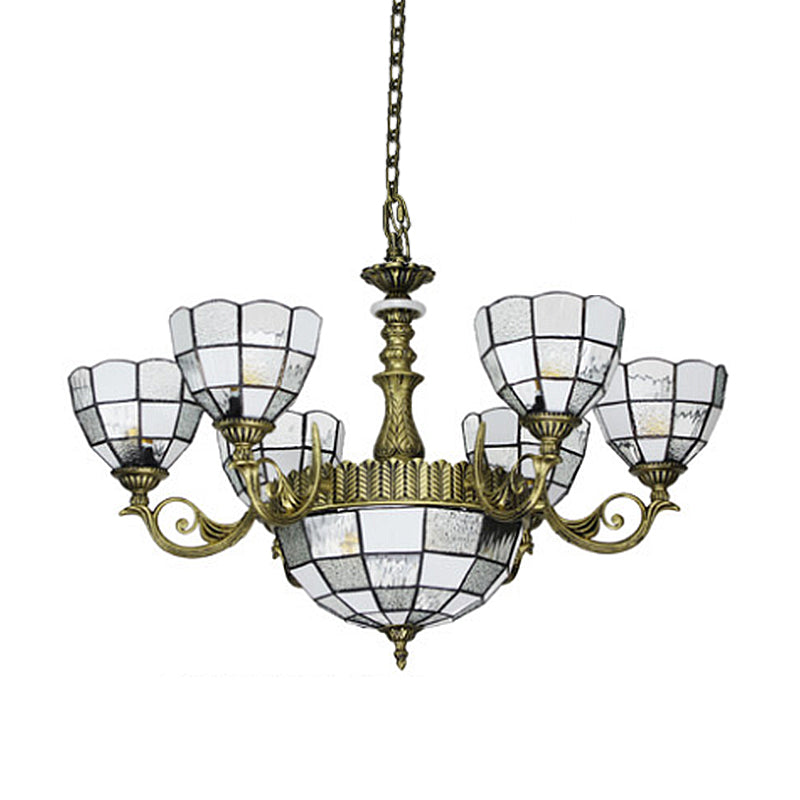 Domed Chandelier 5/9/11 Lights Blue/Textured White Glass Baroque Ceiling Pendant Light in Bronze for Bedroom Clearhalo 'Ceiling Lights' 'Chandeliers' 'Industrial' 'Middle Century Chandeliers' 'Tiffany Chandeliers' 'Tiffany close to ceiling' 'Tiffany' Lighting' 330585