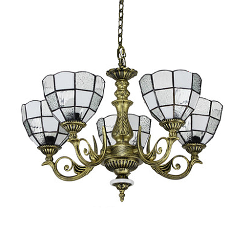 Domed Chandelier 5/9/11 Lights Blue/Textured White Glass Baroque Ceiling Pendant Light in Bronze for Bedroom Clearhalo 'Ceiling Lights' 'Chandeliers' 'Industrial' 'Middle Century Chandeliers' 'Tiffany Chandeliers' 'Tiffany close to ceiling' 'Tiffany' Lighting' 330588
