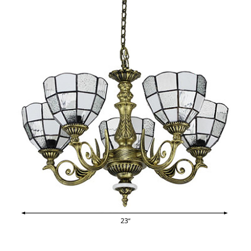 Domed Chandelier 5/9/11 Lights Blue/Textured White Glass Baroque Ceiling Pendant Light in Bronze for Bedroom Clearhalo 'Ceiling Lights' 'Chandeliers' 'Industrial' 'Middle Century Chandeliers' 'Tiffany Chandeliers' 'Tiffany close to ceiling' 'Tiffany' Lighting' 330589