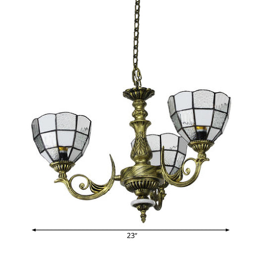 Domed Chandelier 5/9/11 Lights Blue/Textured White Glass Baroque Ceiling Pendant Light in Bronze for Bedroom Clearhalo 'Ceiling Lights' 'Chandeliers' 'Industrial' 'Middle Century Chandeliers' 'Tiffany Chandeliers' 'Tiffany close to ceiling' 'Tiffany' Lighting' 330592
