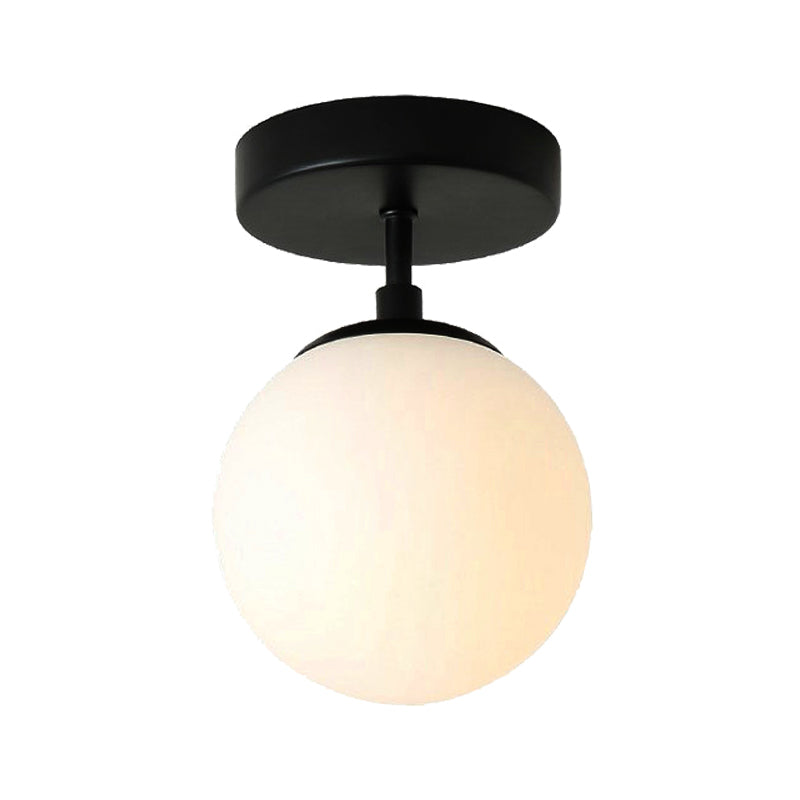 1 Bulb Brass/Black Finish Close to Ceiling Light with Frosted Globe Glass Shade Minimalist Semi-Flushmount Light Clearhalo 'Ceiling Lights' 'Close To Ceiling Lights' 'Close to ceiling' 'Flush mount' Lighting' 330688