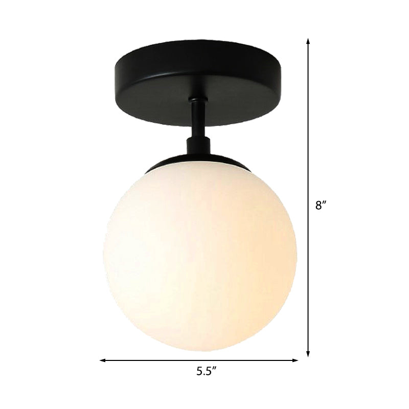 1 Bulb Brass/Black Finish Close to Ceiling Light with Frosted Globe Glass Shade Minimalist Semi-Flushmount Light Clearhalo 'Ceiling Lights' 'Close To Ceiling Lights' 'Close to ceiling' 'Flush mount' Lighting' 330689