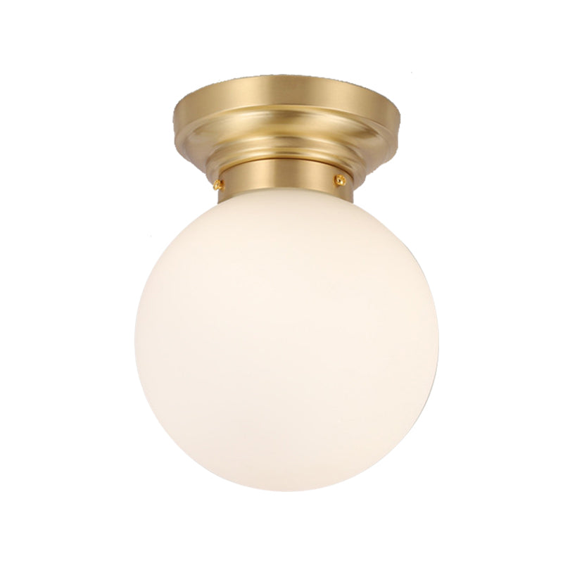 1 Bulb Brass/Black Finish Close to Ceiling Light with Frosted Globe Glass Shade Minimalist Semi-Flushmount Light Clearhalo 'Ceiling Lights' 'Close To Ceiling Lights' 'Close to ceiling' 'Flush mount' Lighting' 330692