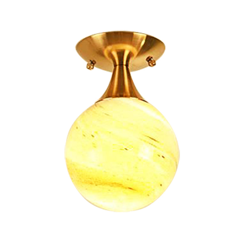 White-Yellow/Gray-Blue/Smoke Gray Glass Semi Mount Lighting with Orb Shade Nordic 1 Bulb Ceiling Flush Mount for Foyer Clearhalo 'Ceiling Lights' 'Close To Ceiling Lights' 'Close to ceiling' 'Flush mount' Lighting' 330730