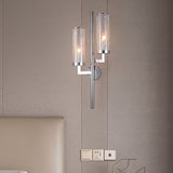Chrome Armed Wall Lamp Modern 2 Bulbs Metal Sconce Light Fixture with Crackle Glass Shade - Clearhalo - 'Cast Iron' - 'Glass' - 'Industrial' - 'Modern wall lights' - 'Modern' - 'Tiffany' - 'Traditional wall lights' - 'Wall Lamps & Sconces' - 'Wall Lights' - Lighting' - 330928