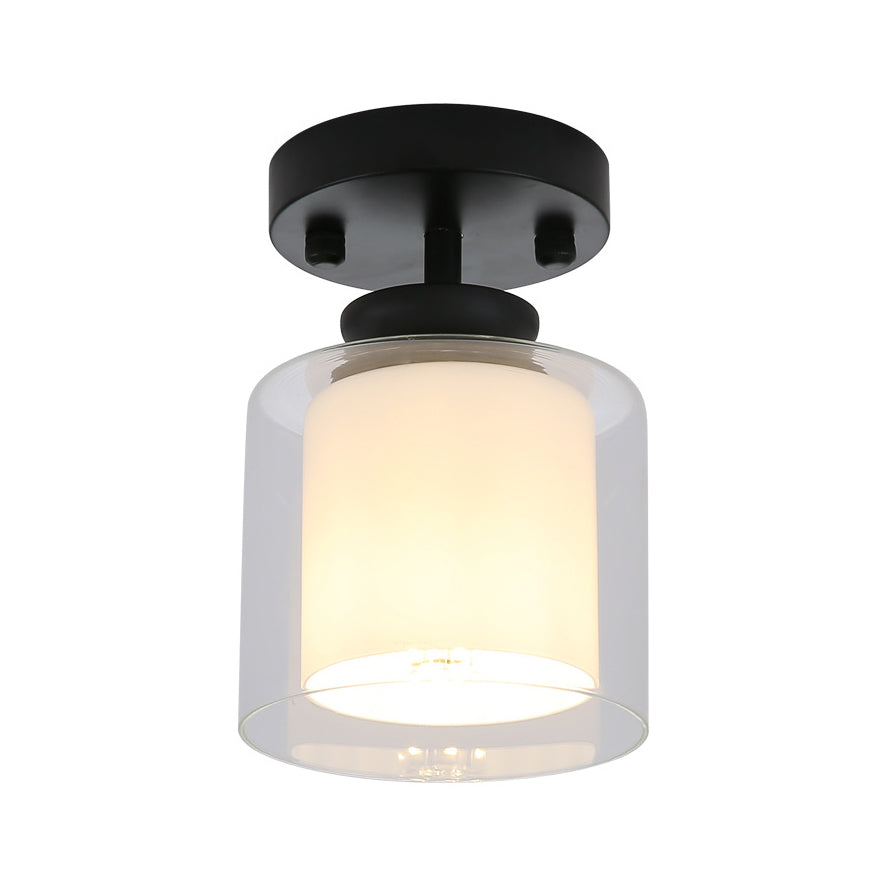 Black/Silver/Gold Finish Cylinder Semi Flush Ceiling Light with Glass Shade Contemporary 1 Bulb Semi Flush Light Fixture Clearhalo 'Ceiling Lights' 'Close To Ceiling Lights' 'Close to ceiling' 'Glass shade' 'Glass' Lighting' 330949