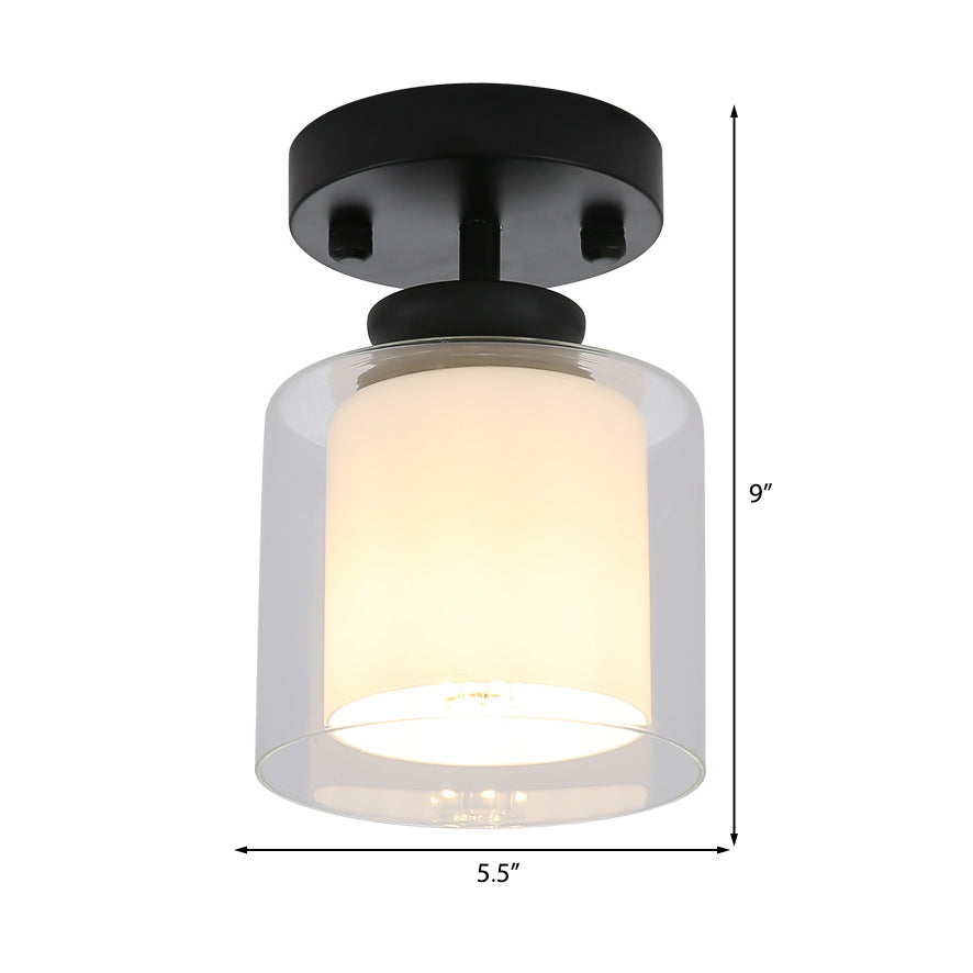 Black/Silver/Gold Finish Cylinder Semi Flush Ceiling Light with Glass Shade Contemporary 1 Bulb Semi Flush Light Fixture Clearhalo 'Ceiling Lights' 'Close To Ceiling Lights' 'Close to ceiling' 'Glass shade' 'Glass' Lighting' 330950