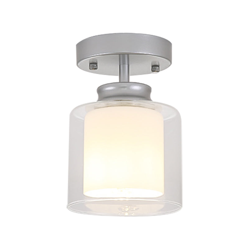 Black/Silver/Gold Finish Cylinder Semi Flush Ceiling Light with Glass Shade Contemporary 1 Bulb Semi Flush Light Fixture Clearhalo 'Ceiling Lights' 'Close To Ceiling Lights' 'Close to ceiling' 'Glass shade' 'Glass' Lighting' 330953