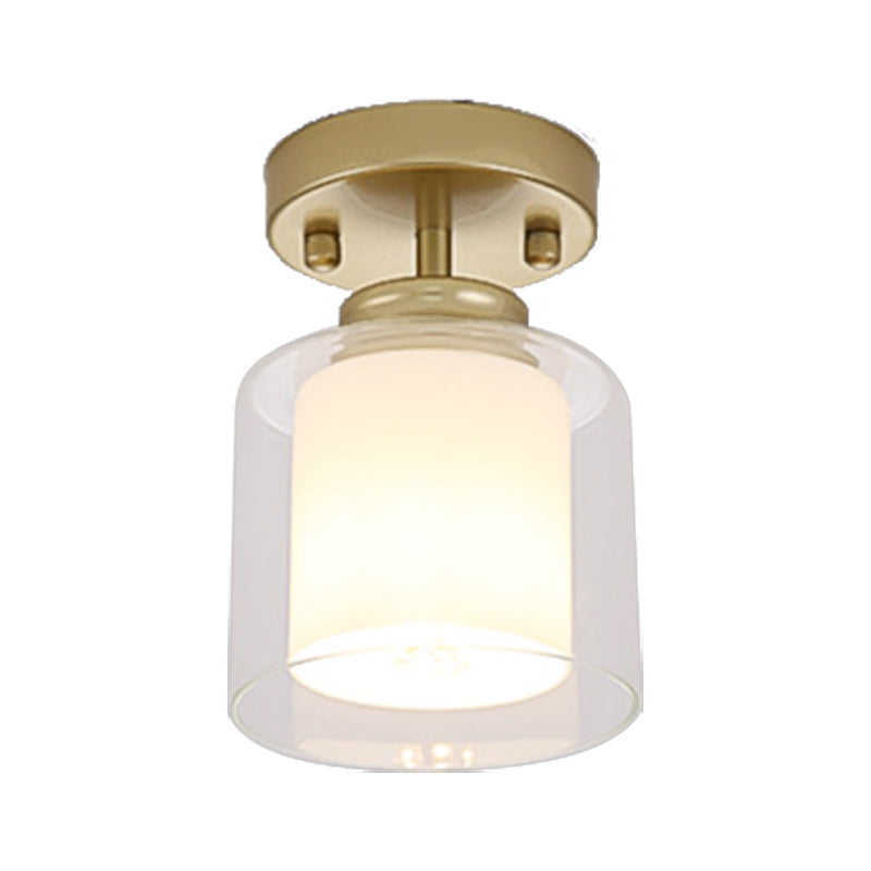 Black/Silver/Gold Finish Cylinder Semi Flush Ceiling Light with Glass Shade Contemporary 1 Bulb Semi Flush Light Fixture Clearhalo 'Ceiling Lights' 'Close To Ceiling Lights' 'Close to ceiling' 'Glass shade' 'Glass' Lighting' 330956
