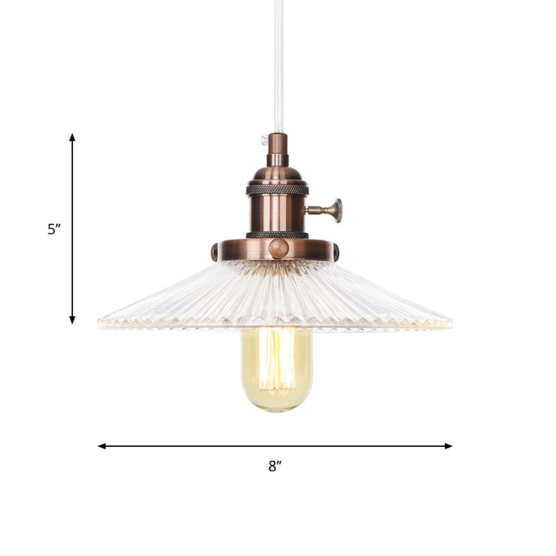 Saucer Pendant Lighting Vintage Stylish Clear Ribbed Glass 1 Head Black/Bronze/Brass Ceiling Fixture for Coffee Shop Clearhalo 'Art Deco Pendants' 'Black' 'Cast Iron' 'Ceiling Lights' 'Ceramic' 'Crystal' 'Industrial Pendants' 'Industrial' 'Metal' 'Middle Century Pendants' 'Pendant Lights' 'Pendants' 'Rustic Pendants' 'Tiffany' Lighting' 331004