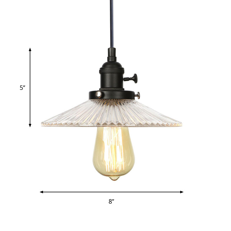 Saucer Pendant Lighting Vintage Stylish Clear Ribbed Glass 1 Head Black/Bronze/Brass Ceiling Fixture for Coffee Shop Clearhalo 'Art Deco Pendants' 'Black' 'Cast Iron' 'Ceiling Lights' 'Ceramic' 'Crystal' 'Industrial Pendants' 'Industrial' 'Metal' 'Middle Century Pendants' 'Pendant Lights' 'Pendants' 'Rustic Pendants' 'Tiffany' Lighting' 331024