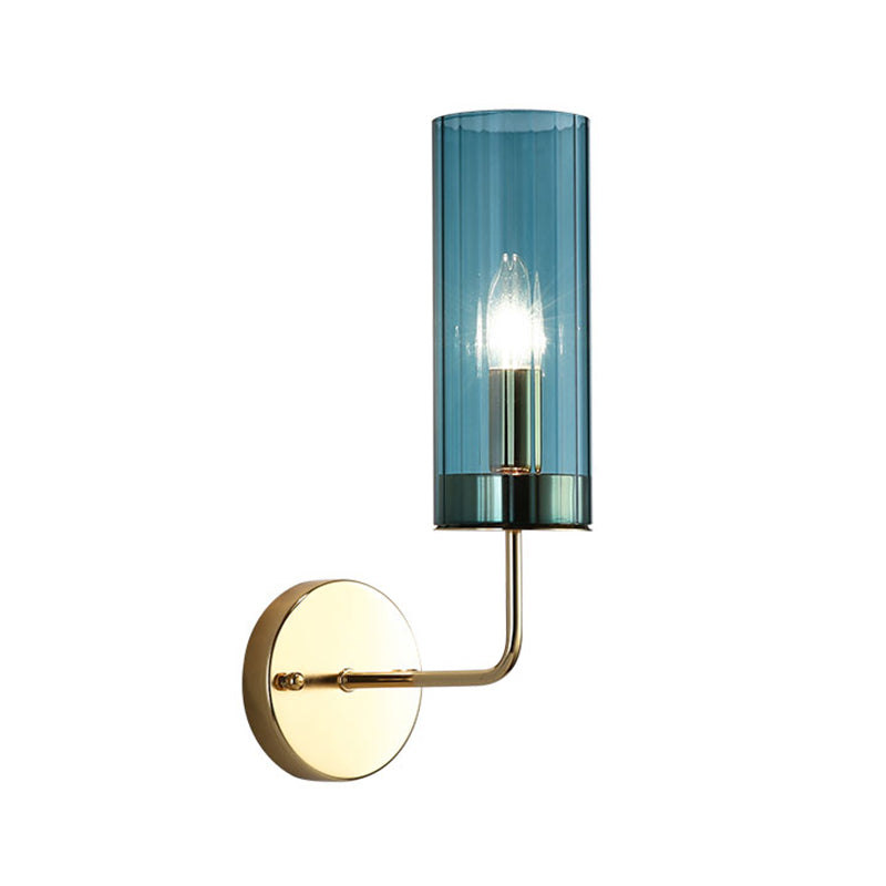 Contemporary Tubular Sconce Cognac/Light Blue Glass 1 Head Living Room Wall Mounted Light Fixture Clearhalo 'Cast Iron' 'Glass' 'Industrial' 'Modern wall lights' 'Modern' 'Tiffany' 'Traditional wall lights' 'Wall Lamps & Sconces' 'Wall Lights' Lighting' 331027