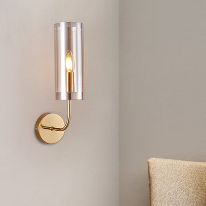 Contemporary Tubular Sconce Cognac/Light Blue Glass 1 Head Living Room Wall Mounted Light Fixture Cognac Clearhalo 'Cast Iron' 'Glass' 'Industrial' 'Modern wall lights' 'Modern' 'Tiffany' 'Traditional wall lights' 'Wall Lamps & Sconces' 'Wall Lights' Lighting' 331028