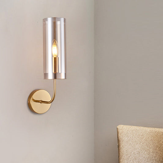 Contemporary Tubular Sconce Cognac/Light Blue Glass 1 Head Living Room Wall Mounted Light Fixture Cognac Clearhalo 'Cast Iron' 'Glass' 'Industrial' 'Modern wall lights' 'Modern' 'Tiffany' 'Traditional wall lights' 'Wall Lamps & Sconces' 'Wall Lights' Lighting' 331028