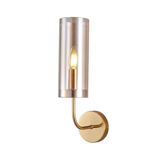 Contemporary Tubular Sconce Cognac/Light Blue Glass 1 Head Living Room Wall Mounted Light Fixture Clearhalo 'Cast Iron' 'Glass' 'Industrial' 'Modern wall lights' 'Modern' 'Tiffany' 'Traditional wall lights' 'Wall Lamps & Sconces' 'Wall Lights' Lighting' 331031