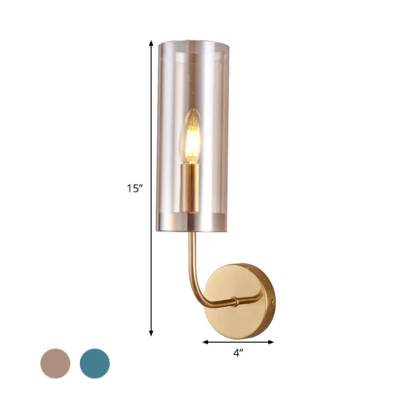 Contemporary Tubular Sconce Cognac/Light Blue Glass 1 Head Living Room Wall Mounted Light Fixture Clearhalo 'Cast Iron' 'Glass' 'Industrial' 'Modern wall lights' 'Modern' 'Tiffany' 'Traditional wall lights' 'Wall Lamps & Sconces' 'Wall Lights' Lighting' 331032