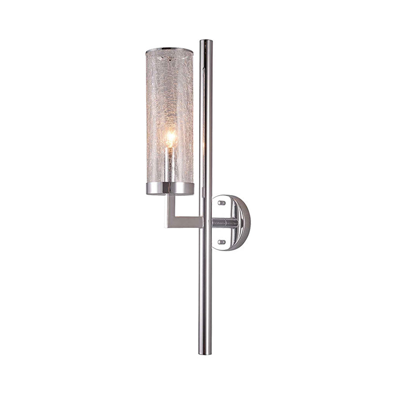Armed Wall Lamp Modern Metal 1 Head Chrome Sconce Light Fixture with Crackle Glass Shade Clearhalo 'Cast Iron' 'Glass' 'Industrial' 'Modern wall lights' 'Modern' 'Tiffany' 'Traditional wall lights' 'Wall Lamps & Sconces' 'Wall Lights' Lighting' 331047
