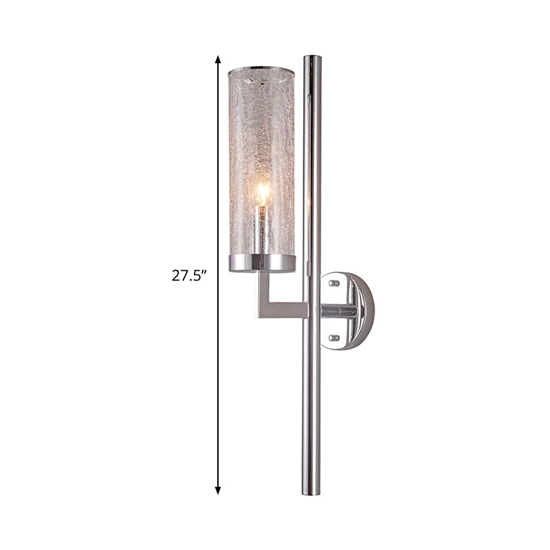 Armed Wall Lamp Modern Metal 1 Head Chrome Sconce Light Fixture with Crackle Glass Shade Clearhalo 'Cast Iron' 'Glass' 'Industrial' 'Modern wall lights' 'Modern' 'Tiffany' 'Traditional wall lights' 'Wall Lamps & Sconces' 'Wall Lights' Lighting' 331048
