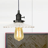 Industrial Scalloped Edge Hanging Light Fixture Ceramic 1 Bulb Dining Room Pendant Ceiling Light in Black/Bronze/Brass Black Clearhalo 'Art Deco Pendants' 'Black' 'Cast Iron' 'Ceiling Lights' 'Ceramic' 'Crystal' 'Industrial Pendants' 'Industrial' 'Metal' 'Middle Century Pendants' 'Pendant Lights' 'Pendants' 'Rustic Pendants' 'Tiffany' Lighting' 331096