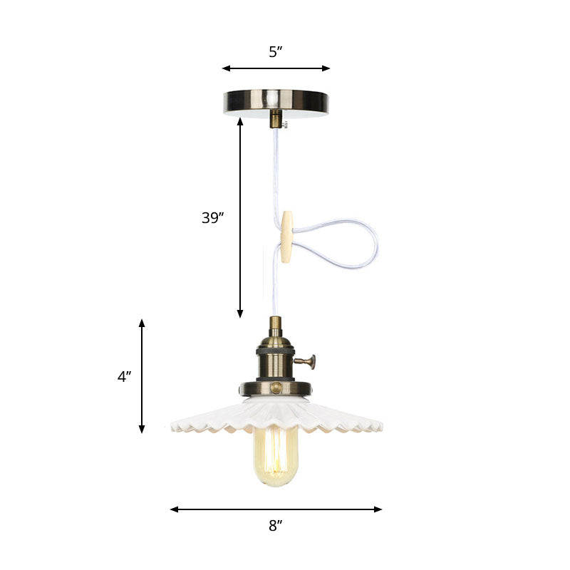 Industrial Scalloped Edge Hanging Light Fixture Ceramic 1 Bulb Dining Room Pendant Ceiling Light in Black/Bronze/Brass Clearhalo 'Art Deco Pendants' 'Black' 'Cast Iron' 'Ceiling Lights' 'Ceramic' 'Crystal' 'Industrial Pendants' 'Industrial' 'Metal' 'Middle Century Pendants' 'Pendant Lights' 'Pendants' 'Rustic Pendants' 'Tiffany' Lighting' 331120