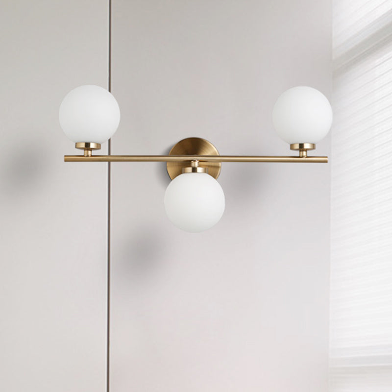 Modernism 3 Heads Sconce Gold Round Wall Mounted Lighting with Milky Glass Shade Gold Clearhalo 'Cast Iron' 'Glass' 'Industrial' 'Modern wall lights' 'Modern' 'Tiffany' 'Traditional wall lights' 'Wall Lamps & Sconces' 'Wall Lights' Lighting' 331121