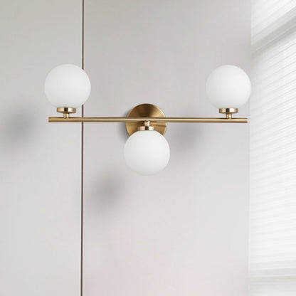 Modernism 3 Heads Sconce Gold Round Wall Mounted Lighting with Milky Glass Shade Gold Clearhalo 'Cast Iron' 'Glass' 'Industrial' 'Modern wall lights' 'Modern' 'Tiffany' 'Traditional wall lights' 'Wall Lamps & Sconces' 'Wall Lights' Lighting' 331121