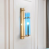 Cylinder Living Room Sconce Blue Glass 1 Head Modernism Wall Mount Light Fixture