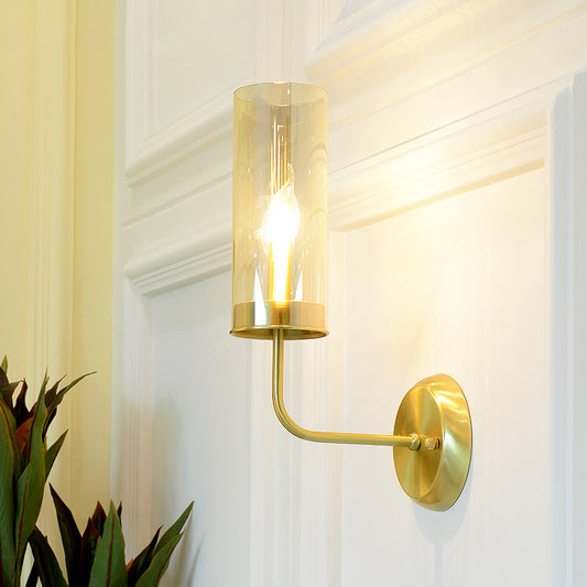 Metal Curvy Arm Wall Lamp Simple 1 Head Brass Sconce Light Fixture with Clear Glass Shade Clearhalo 'Cast Iron' 'Glass' 'Industrial' 'Modern wall lights' 'Modern' 'Tiffany' 'Traditional wall lights' 'Wall Lamps & Sconces' 'Wall Lights' Lighting' 331217