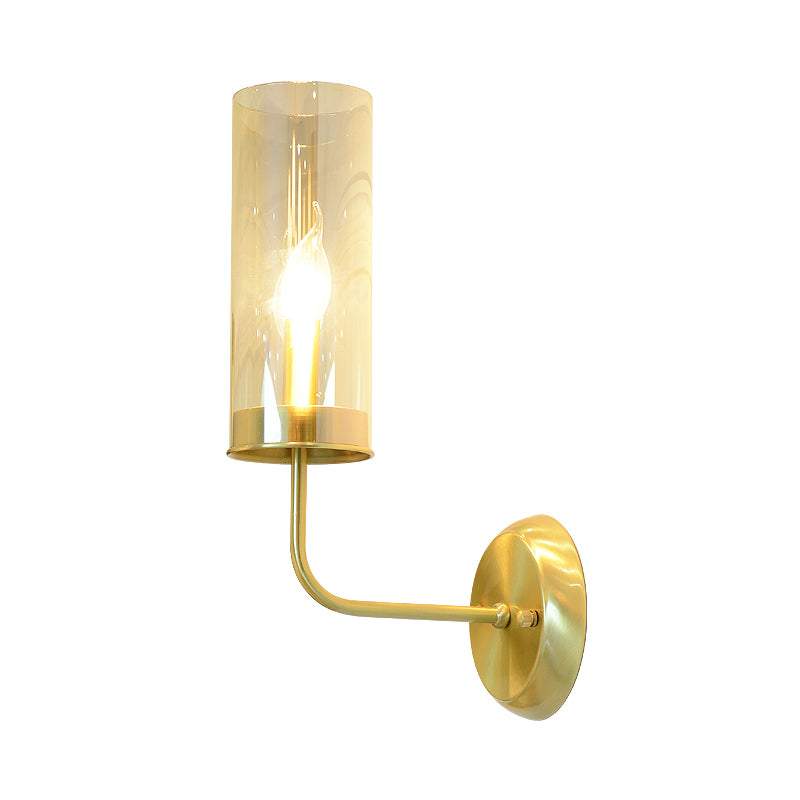 Metal Curvy Arm Wall Lamp Simple 1 Head Brass Sconce Light Fixture with Clear Glass Shade - Clearhalo - 'Cast Iron' - 'Glass' - 'Industrial' - 'Modern wall lights' - 'Modern' - 'Tiffany' - 'Traditional wall lights' - 'Wall Lamps & Sconces' - 'Wall Lights' - Lighting' - 331219