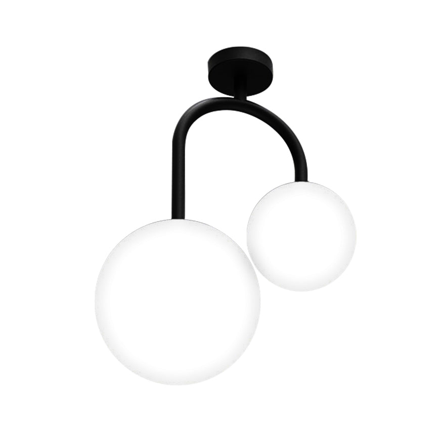 2 Lights White Semi-Flush Ceiling Light with Global Glass Lampshade Modernist Semi Mount Lighting for Bedroom Clearhalo 'Ceiling Lights' 'Close To Ceiling Lights' 'Close to ceiling' 'Glass shade' 'Glass' 'Semi-flushmount' Lighting' 331223
