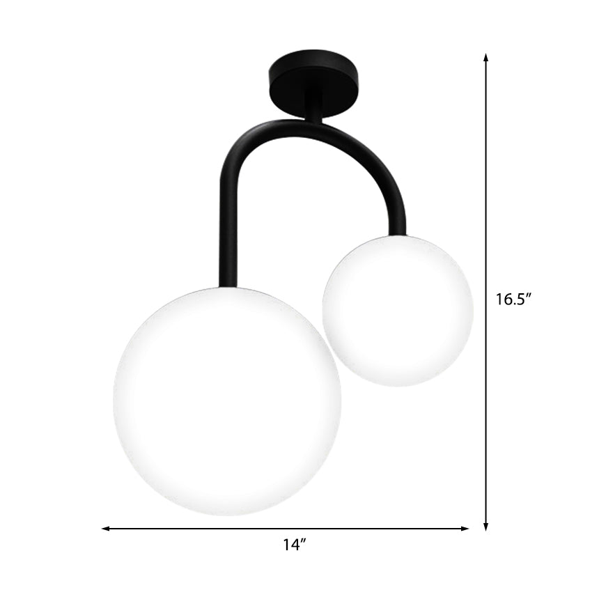 2 Lights White Semi-Flush Ceiling Light with Global Glass Lampshade Modernist Semi Mount Lighting for Bedroom Clearhalo 'Ceiling Lights' 'Close To Ceiling Lights' 'Close to ceiling' 'Glass shade' 'Glass' 'Semi-flushmount' Lighting' 331224