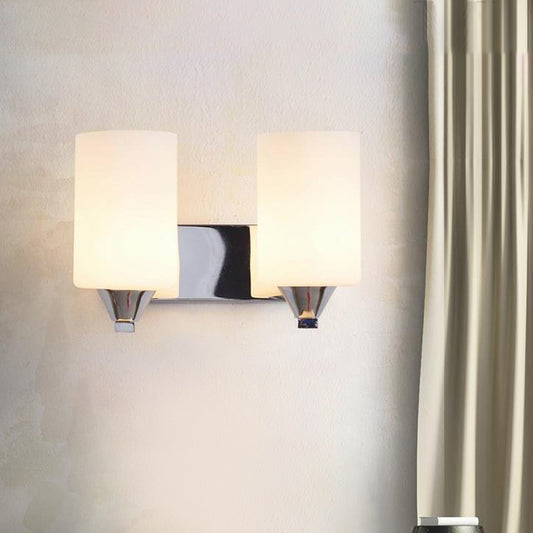 Chrome Cylindrical Sconce Light Modernist 2 Heads Milky Glass Wall Mounted Lighting Clearhalo 'Cast Iron' 'Glass' 'Industrial' 'Modern wall lights' 'Modern' 'Tiffany' 'Traditional wall lights' 'Wall Lamps & Sconces' 'Wall Lights' Lighting' 331226