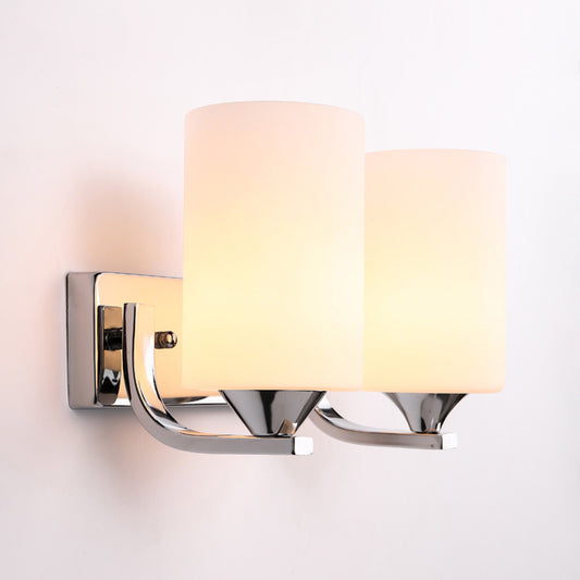 Chrome Cylindrical Sconce Light Modernist 2 Heads Milky Glass Wall Mounted Lighting Clearhalo 'Cast Iron' 'Glass' 'Industrial' 'Modern wall lights' 'Modern' 'Tiffany' 'Traditional wall lights' 'Wall Lamps & Sconces' 'Wall Lights' Lighting' 331227