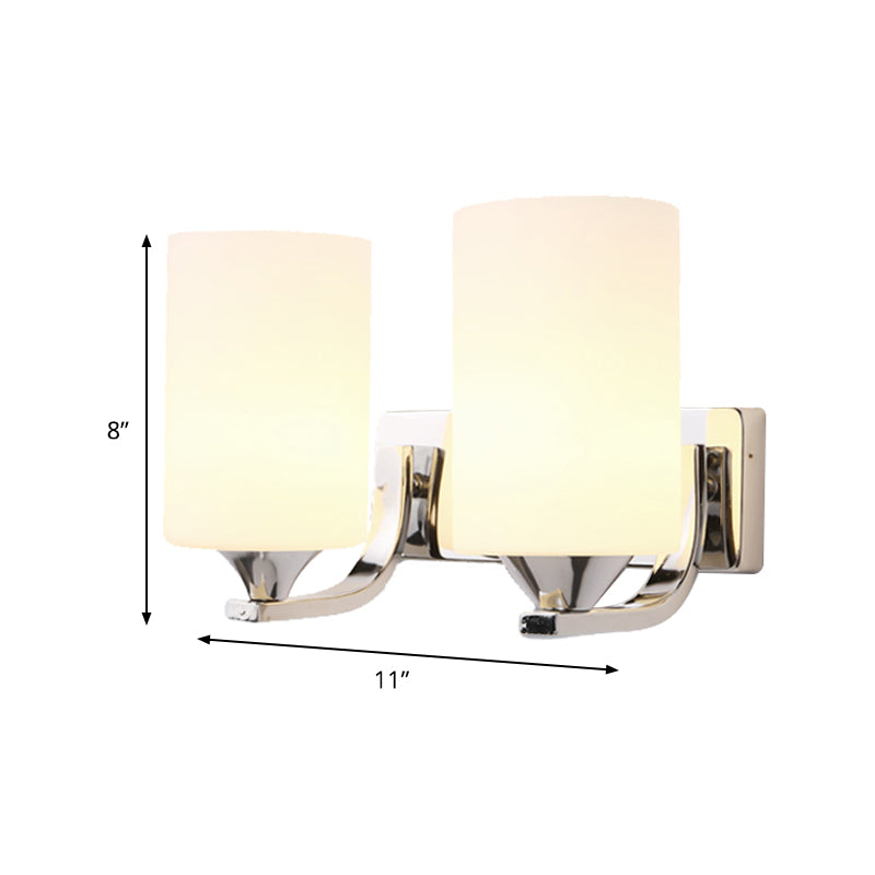 Chrome Cylindrical Sconce Light Modernist 2 Heads Milky Glass Wall Mounted Lighting Clearhalo 'Cast Iron' 'Glass' 'Industrial' 'Modern wall lights' 'Modern' 'Tiffany' 'Traditional wall lights' 'Wall Lamps & Sconces' 'Wall Lights' Lighting' 331229