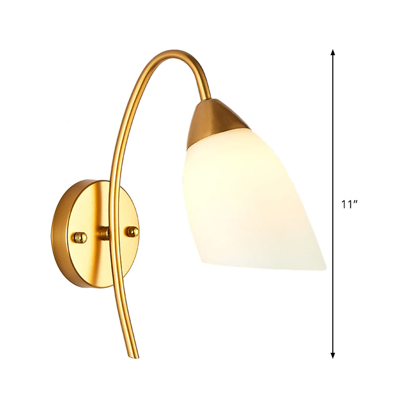 1 Head Bedroom Sconce Light Modernism Gold Wall Mount Lamp with Flare White Glass Shade Clearhalo 'Cast Iron' 'Glass' 'Industrial' 'Modern wall lights' 'Modern' 'Tiffany' 'Traditional wall lights' 'Wall Lamps & Sconces' 'Wall Lights' Lighting' 331234