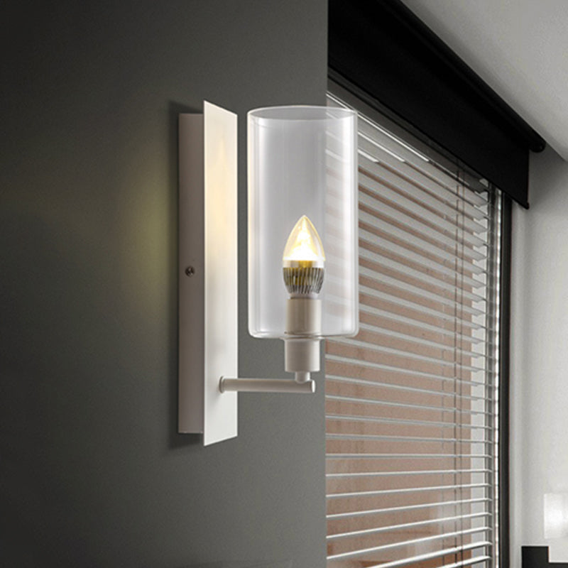 Candle Wall Lamp Minimalism Metal 1 Head White Sconce Light Fixture with Clear Glass Shade White Clearhalo 'Cast Iron' 'Glass' 'Industrial' 'Modern wall lights' 'Modern' 'Tiffany' 'Traditional wall lights' 'Wall Lamps & Sconces' 'Wall Lights' Lighting' 331235