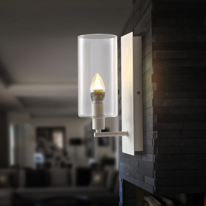 Candle Wall Lamp Minimalism Metal 1 Head White Sconce Light Fixture with Clear Glass Shade Clearhalo 'Cast Iron' 'Glass' 'Industrial' 'Modern wall lights' 'Modern' 'Tiffany' 'Traditional wall lights' 'Wall Lamps & Sconces' 'Wall Lights' Lighting' 331236
