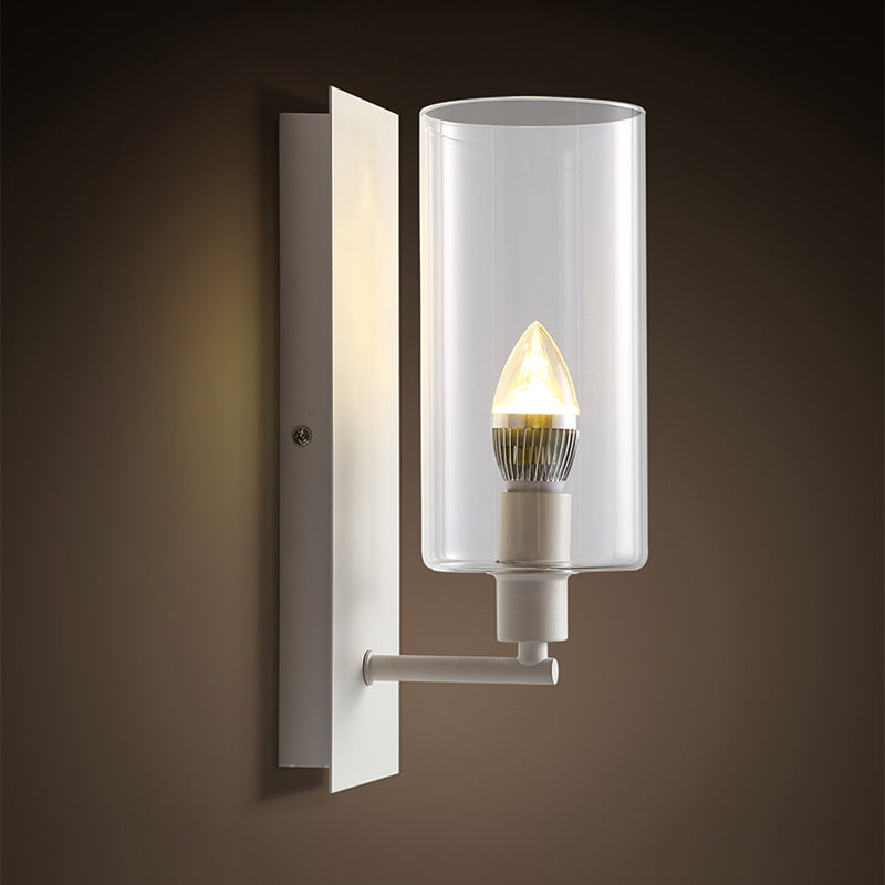 Candle Wall Lamp Minimalism Metal 1 Head White Sconce Light Fixture with Clear Glass Shade Clearhalo 'Cast Iron' 'Glass' 'Industrial' 'Modern wall lights' 'Modern' 'Tiffany' 'Traditional wall lights' 'Wall Lamps & Sconces' 'Wall Lights' Lighting' 331237