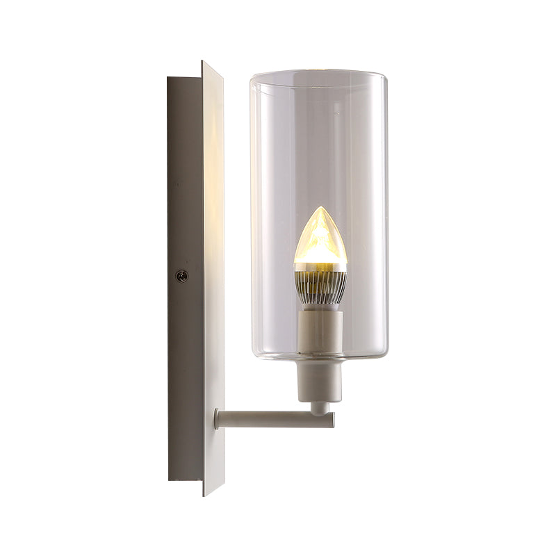 Candle Wall Lamp Minimalism Metal 1 Head White Sconce Light Fixture with Clear Glass Shade