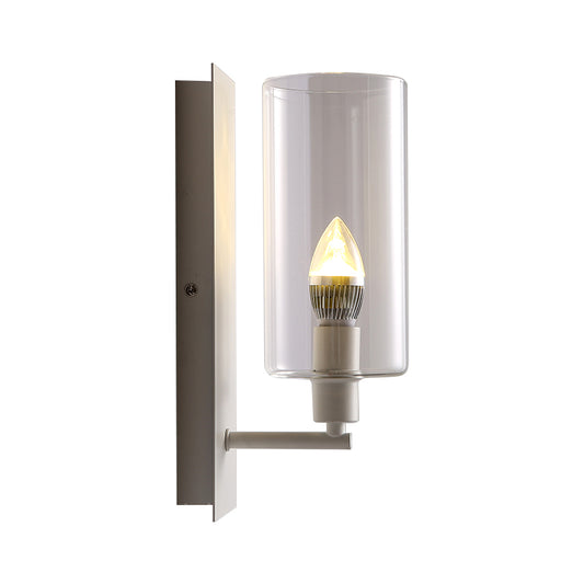 Candle Wall Lamp Minimalism Metal 1 Head White Sconce Light Fixture with Clear Glass Shade Clearhalo 'Cast Iron' 'Glass' 'Industrial' 'Modern wall lights' 'Modern' 'Tiffany' 'Traditional wall lights' 'Wall Lamps & Sconces' 'Wall Lights' Lighting' 331238