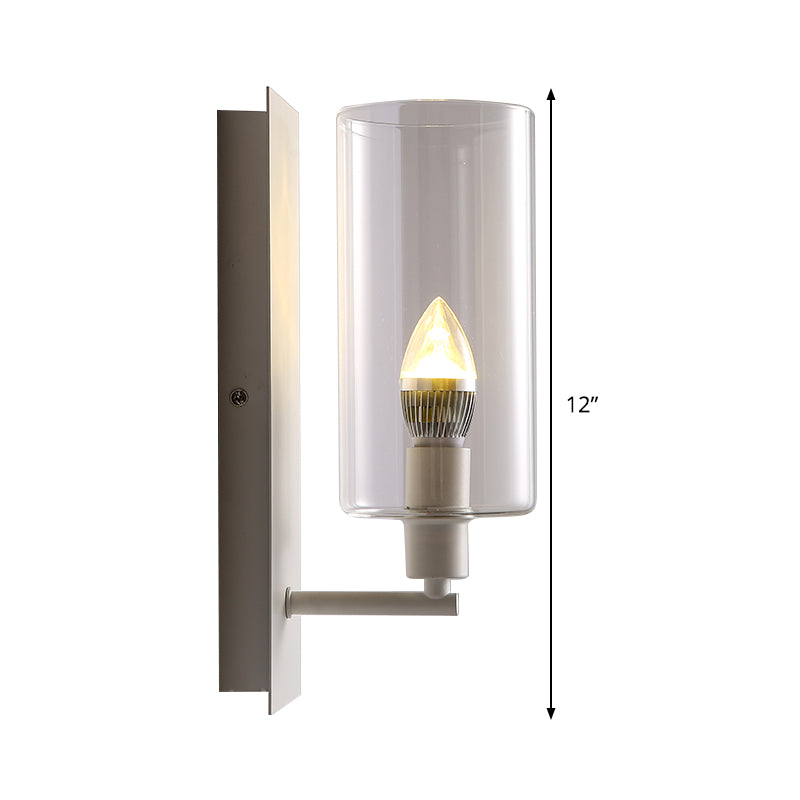 Candle Wall Lamp Minimalism Metal 1 Head White Sconce Light Fixture with Clear Glass Shade