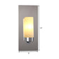 Opal Glass Tube Wall Lighting Modern 1 Head Chrome Sconce Light Fixture with Rectangle Metal Backplate Clearhalo 'Cast Iron' 'Glass' 'Industrial' 'Modern wall lights' 'Modern' 'Tiffany' 'Traditional wall lights' 'Wall Lamps & Sconces' 'Wall Lights' Lighting' 331244