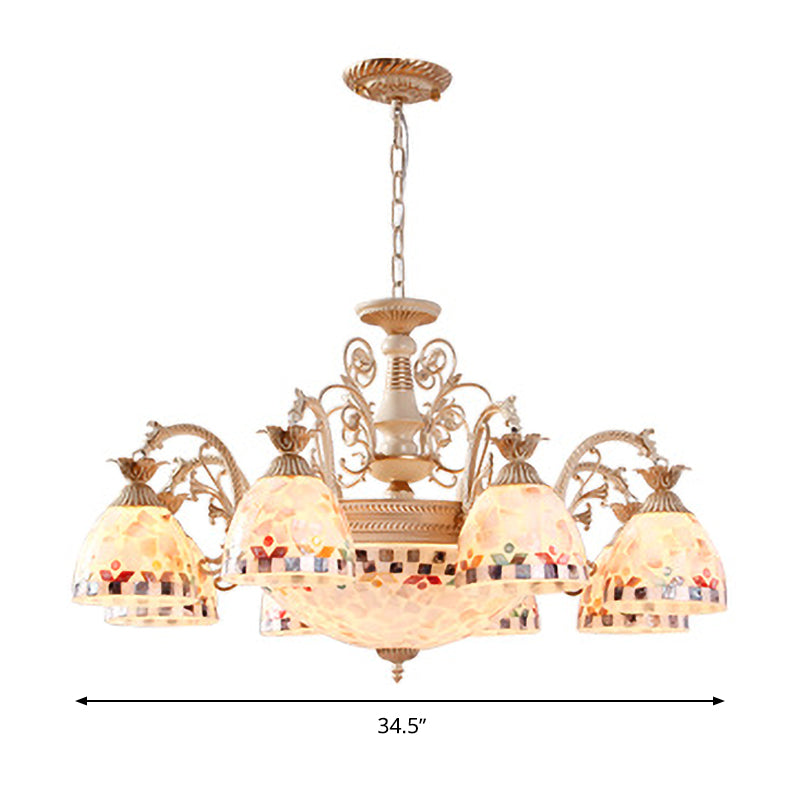 White Domed Hanging Chandelier Baroque 5/9/11 Lights Shell Suspension Lighting Fixture Clearhalo 'Ceiling Lights' 'Chandeliers' 'Industrial' 'Middle Century Chandeliers' 'Tiffany Chandeliers' 'Tiffany close to ceiling' 'Tiffany' Lighting' 331249