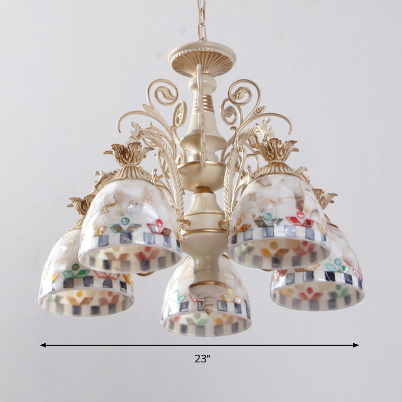 White Domed Hanging Chandelier Baroque 5/9/11 Lights Shell Suspension Lighting Fixture Clearhalo 'Ceiling Lights' 'Chandeliers' 'Industrial' 'Middle Century Chandeliers' 'Tiffany Chandeliers' 'Tiffany close to ceiling' 'Tiffany' Lighting' 331255