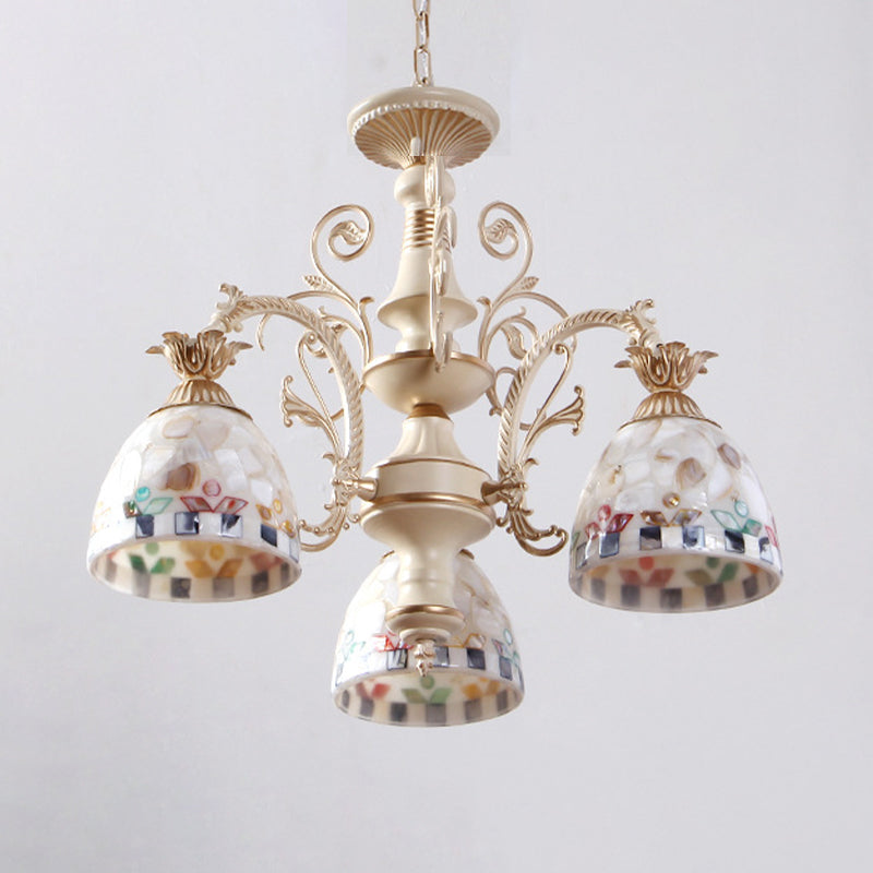 White Domed Hanging Chandelier Baroque 5/9/11 Lights Shell Suspension Lighting Fixture Clearhalo 'Ceiling Lights' 'Chandeliers' 'Industrial' 'Middle Century Chandeliers' 'Tiffany Chandeliers' 'Tiffany close to ceiling' 'Tiffany' Lighting' 331257