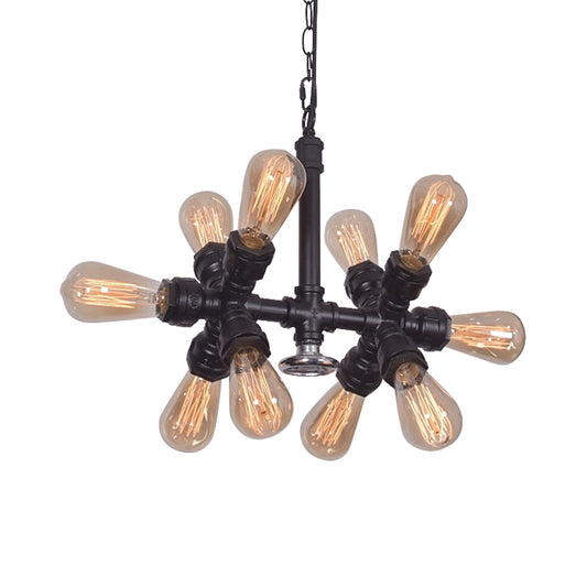 Exposed Bulb Chandelier Light Farmhouse Style Metal 10 Heads Black Pendant Lamp with Sputnik Design Clearhalo 'Cast Iron' 'Ceiling Lights' 'Chandeliers' 'Industrial Chandeliers' 'Industrial' 'Metal' 'Middle Century Chandeliers' 'Rustic Chandeliers' 'Tiffany' Lighting' 331284